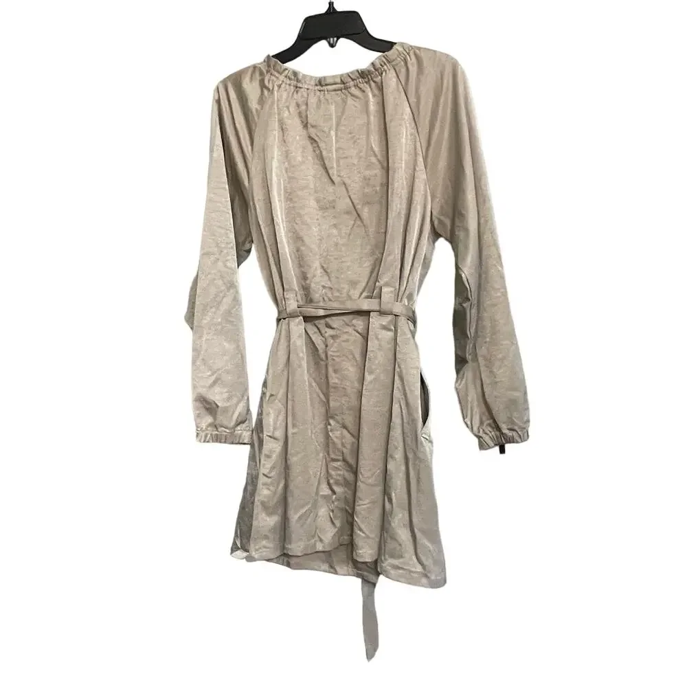Sundance Jacket Zip Trench Coat Belt Ruffle Collar Satin Size‎ Medium Pockets